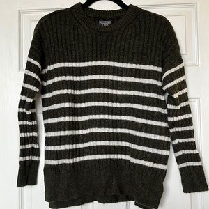 Forest Green and White Striped Sweater